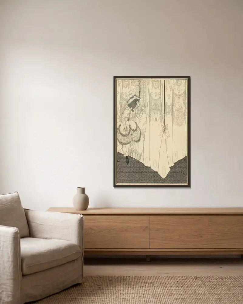 The Dream av Aubrey Vincent Beardsley inramad på en vägg
