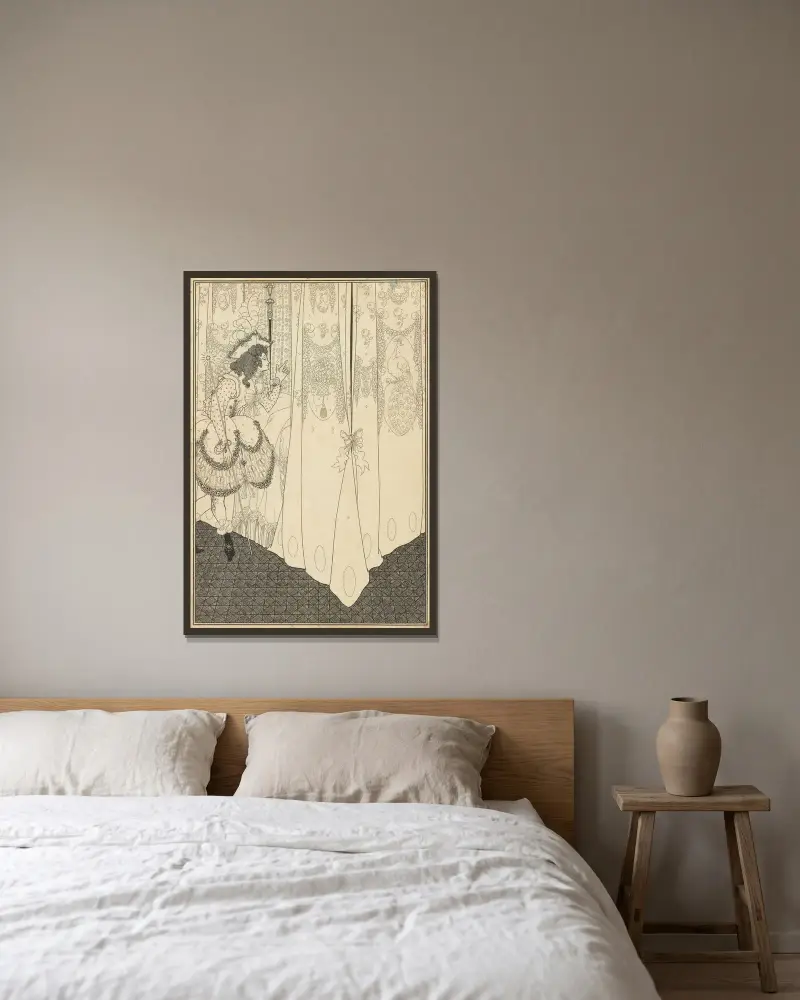 The Dream av Aubrey Vincent Beardsley inramad på en vägg