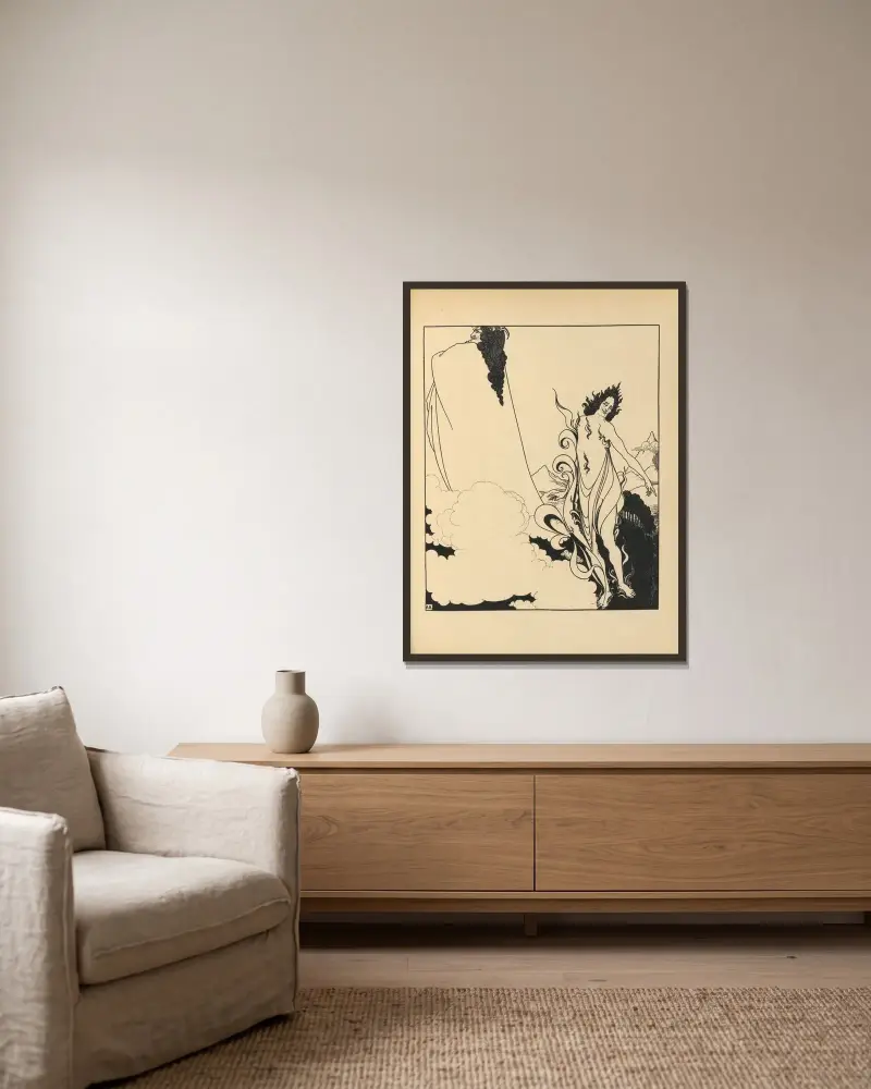 Das vierte Tableau aus ‚Das Rheingold‘. Aus ‚The Savoy‘ Nr. 5 von Aubrey Vincent Beardsley gerahmt an einer Wand