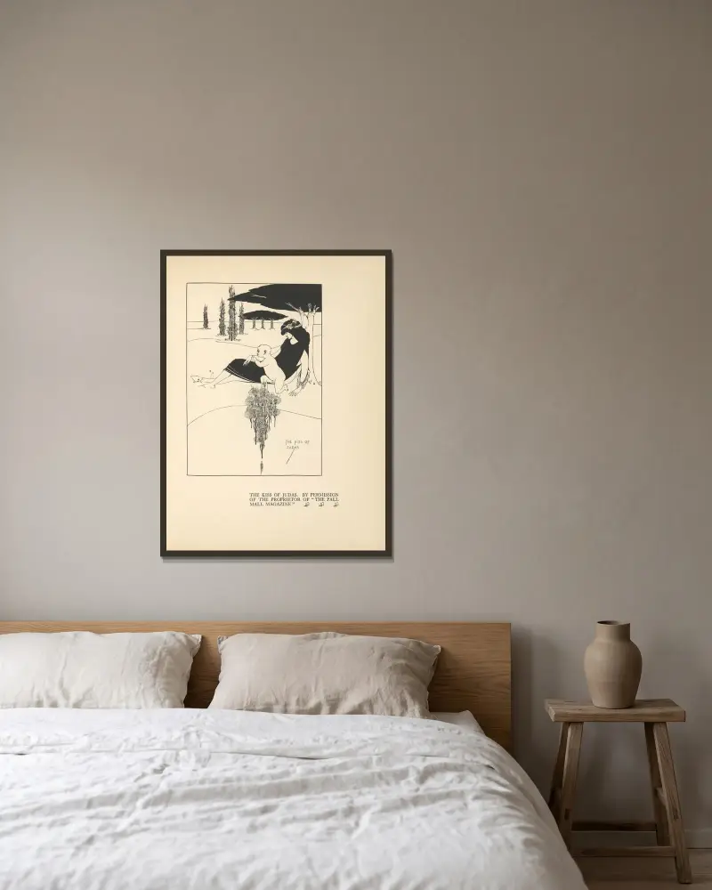 Der Judaskuss von Aubrey Vincent Beardsley gerahmt an einer Wand