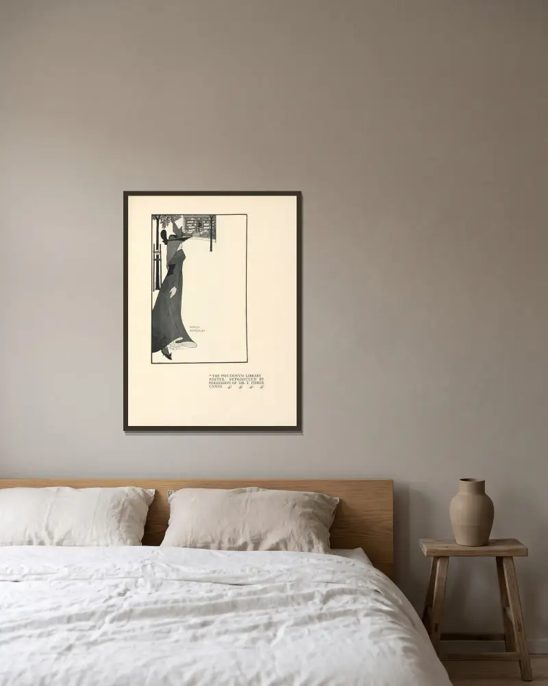 Plakát pro The Pseudonym Library – Nr. 1, Aubrey Vincent Beardsley v rámu na stěně