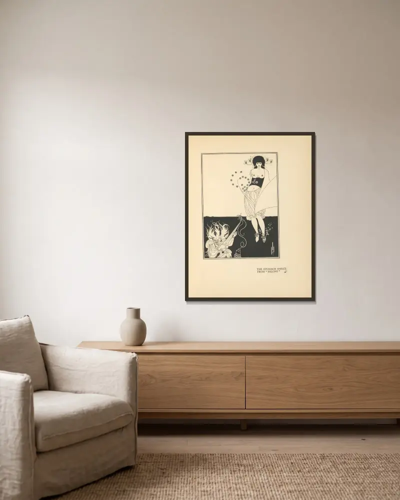 Der Bauchtanz. Aus ‚Salome‘ von Aubrey Vincent Beardsley gerahmt an einer Wand