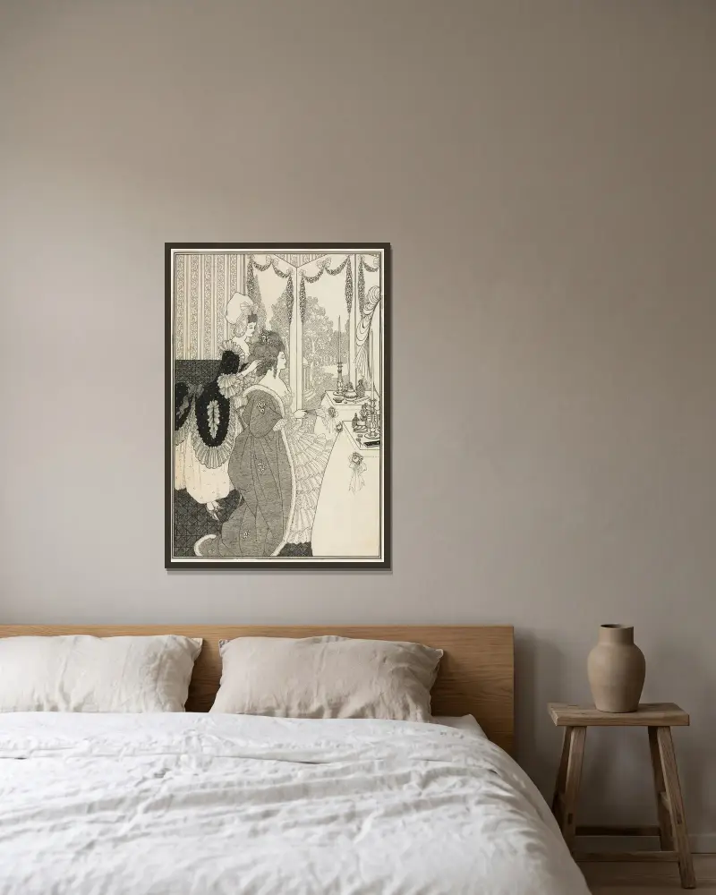Der Toilettentisch, aus The Rape of the Lock von Alexander Pope von Aubrey Vincent Beardsley gerahmt an einer Wand