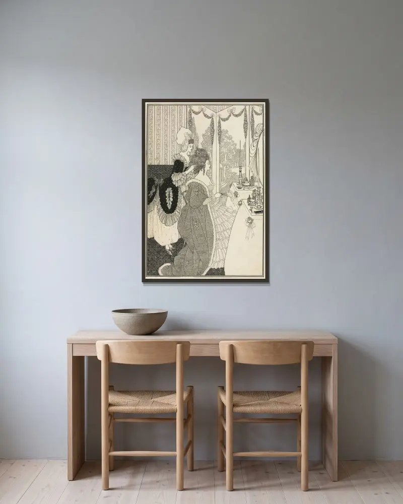 Der Toilettentisch, aus The Rape of the Lock von Alexander Pope von Aubrey Vincent Beardsley gerahmt an einer Wand
