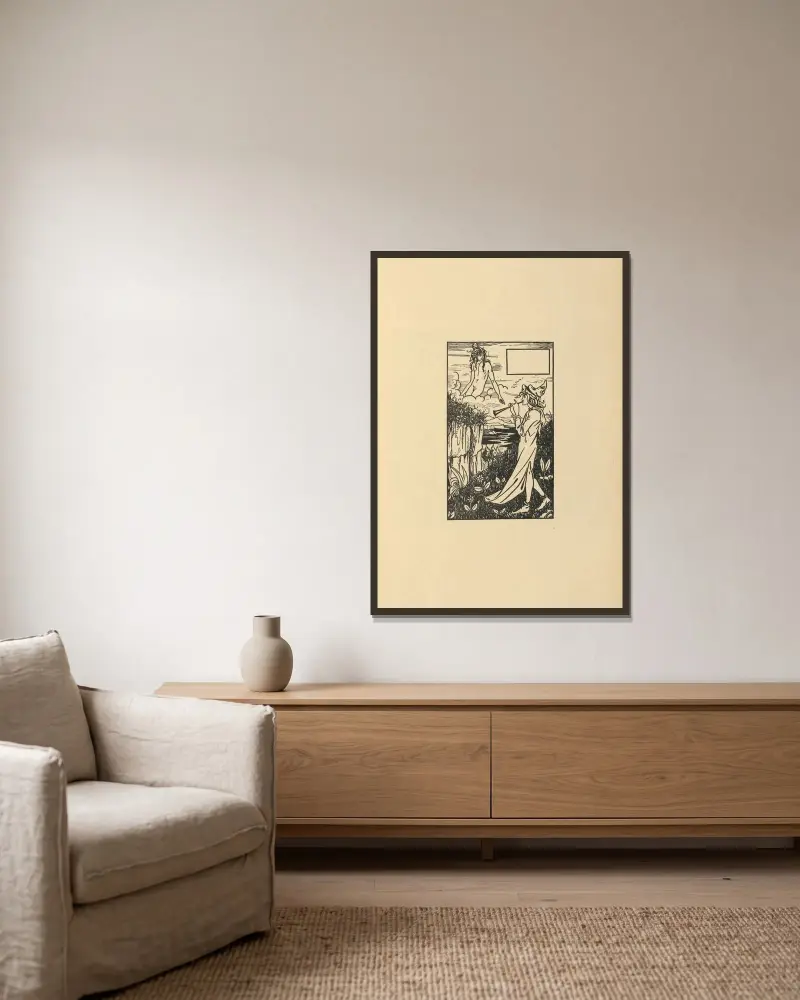 Vignette. Aus 'Le Morte d'Arthur' – Nr. 14 von Aubrey Vincent Beardsley gerahmt an einer Wand