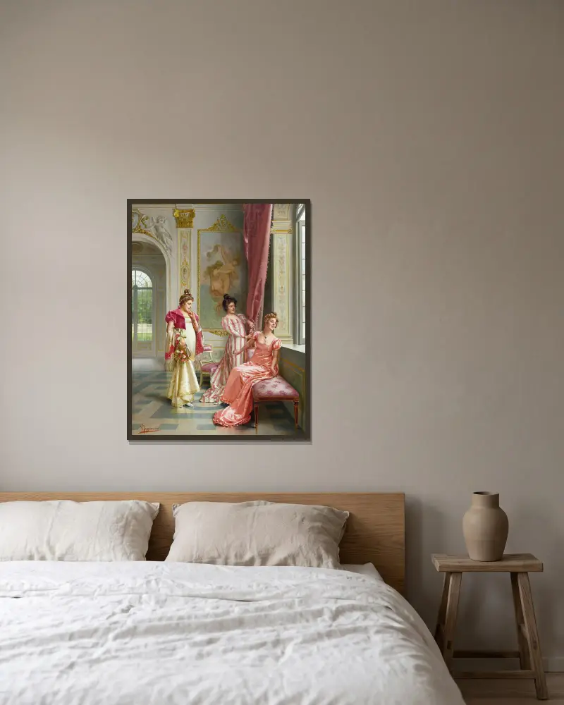 Das Abenteuer der Koketten von Vittorio Reggianini gerahmt an einer Wand