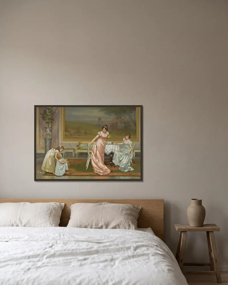Die Teegesellschaft von Vittorio Reggianini gerahmt an einer Wand