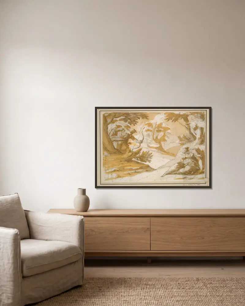 Cephalus tötet Procris von Hans von Aachen gerahmt an einer Wand