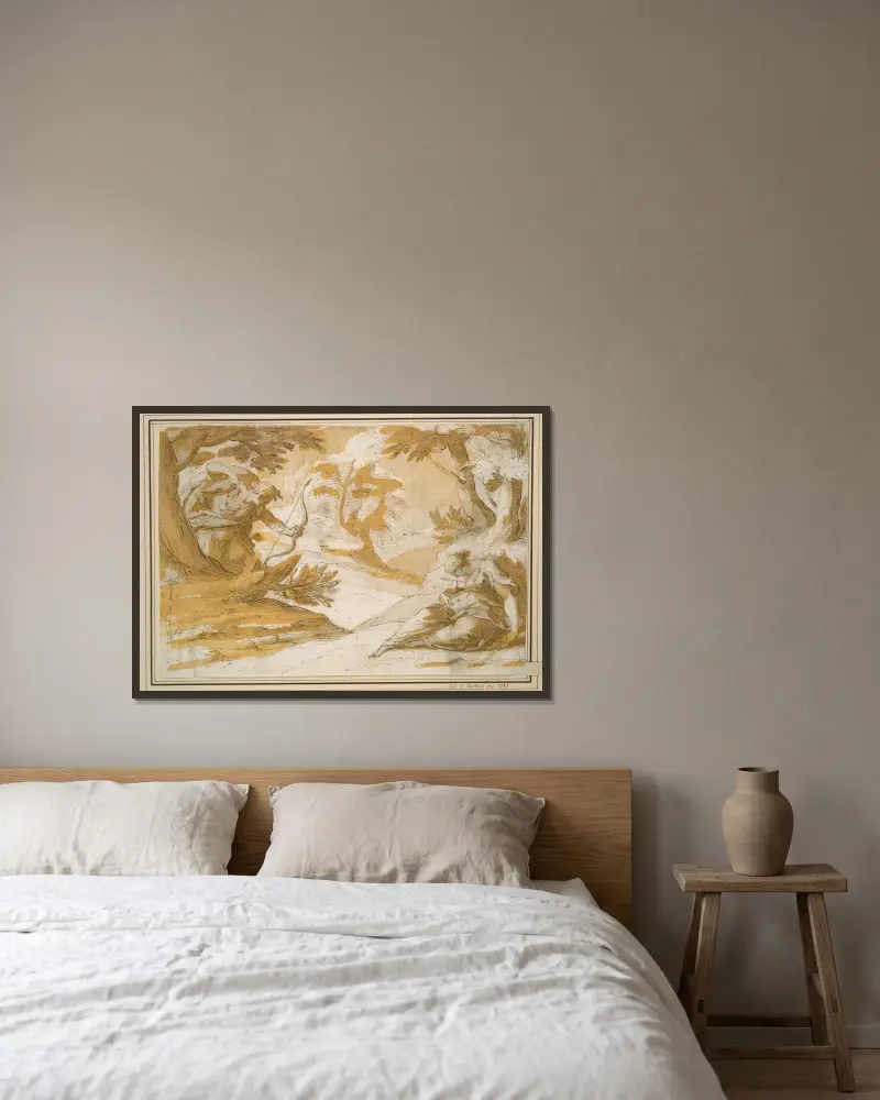 Cephalus tötet Procris von Hans von Aachen gerahmt an einer Wand