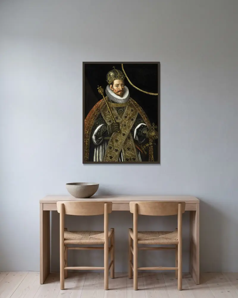 Matthias, Emperor of the Holy Roman Empire (1557-1619) av Hans von Aachen inramad på en vägg