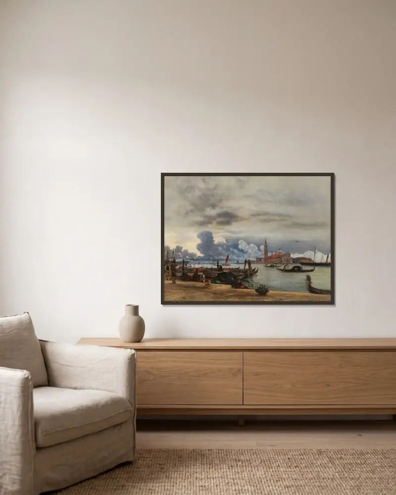 Vy mot San Giorgio Maggiore från Molo i Venedig av Rudolf von Alt inramad på en vägg