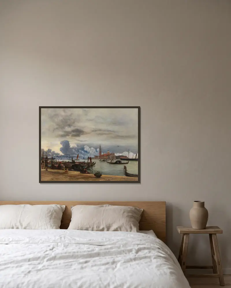 Vy mot San Giorgio Maggiore från Molo i Venedig av Rudolf von Alt inramad på en vägg