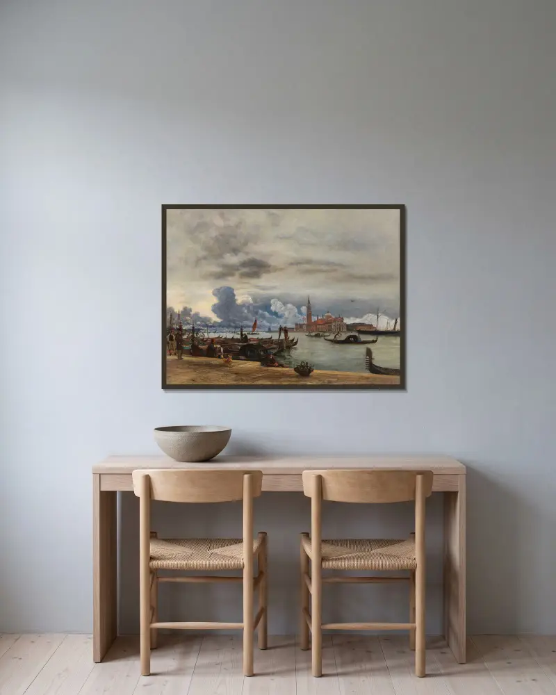 Vy mot San Giorgio Maggiore från Molo i Venedig av Rudolf von Alt inramad på en vägg