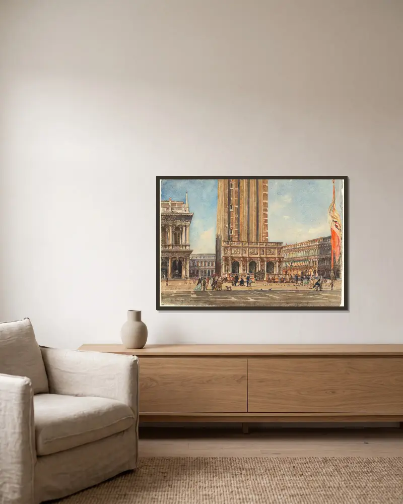 The Piazza San Marco av Rudolf von Alt inramad på en vägg