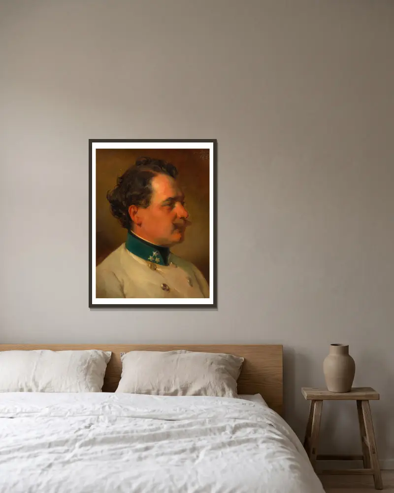 Andreas Amerling som kapten vid infanteriregemente nr 3 (konstnärens bror) av Friedrich von Amerling inramad på en vägg
