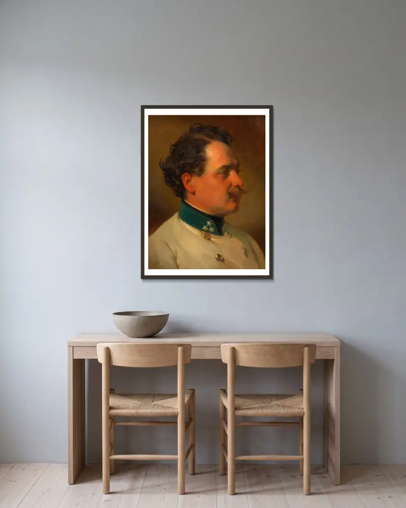 Andreas Amerling som kapten vid infanteriregemente nr 3 (konstnärens bror) av Friedrich von Amerling inramad på en vägg