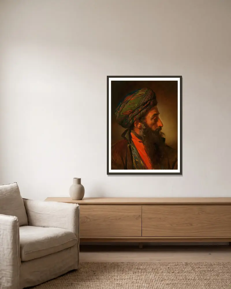 Ein Türke (Studienkopf) von Friedrich von Amerling gerahmt an einer Wand
