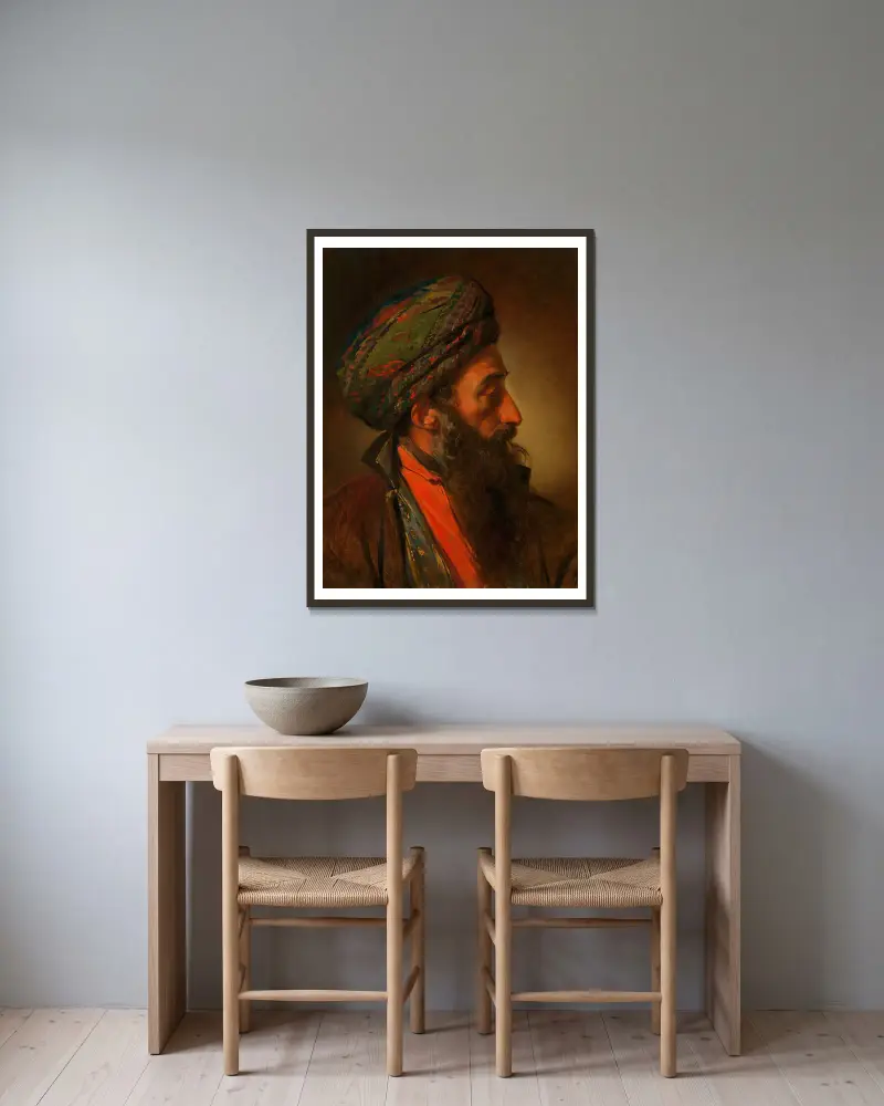 Ein Türke (Studienkopf) von Friedrich von Amerling gerahmt an einer Wand