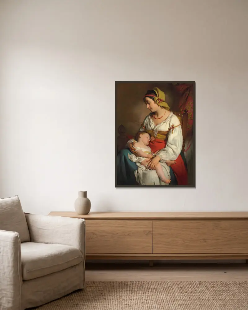 Italienische Mutter mit Kind von Friedrich von Amerling gerahmt an einer Wand