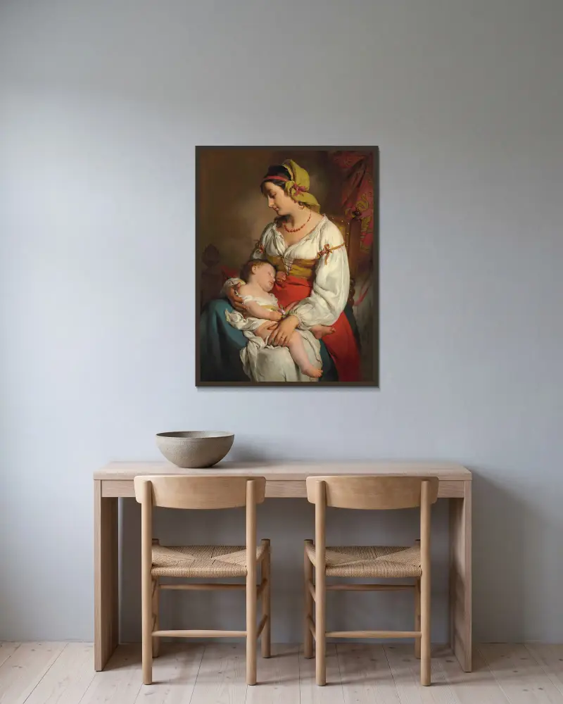 Italienische Mutter mit Kind von Friedrich von Amerling gerahmt an einer Wand