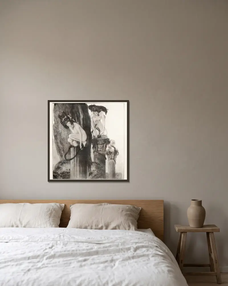 Erotische Darstellung 6 von Franz von Bayros gerahmt an einer Wand