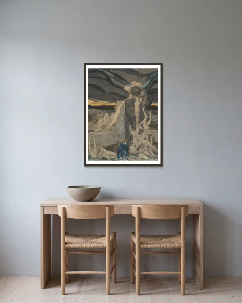 Ode an Dante von Franz von Bayros gerahmt an einer Wand