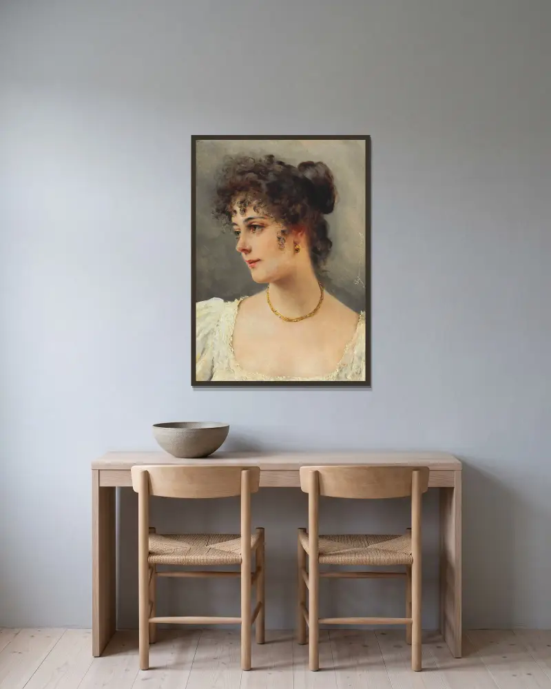 A Young Beauty av Eugen von Blaas inramad på en vägg