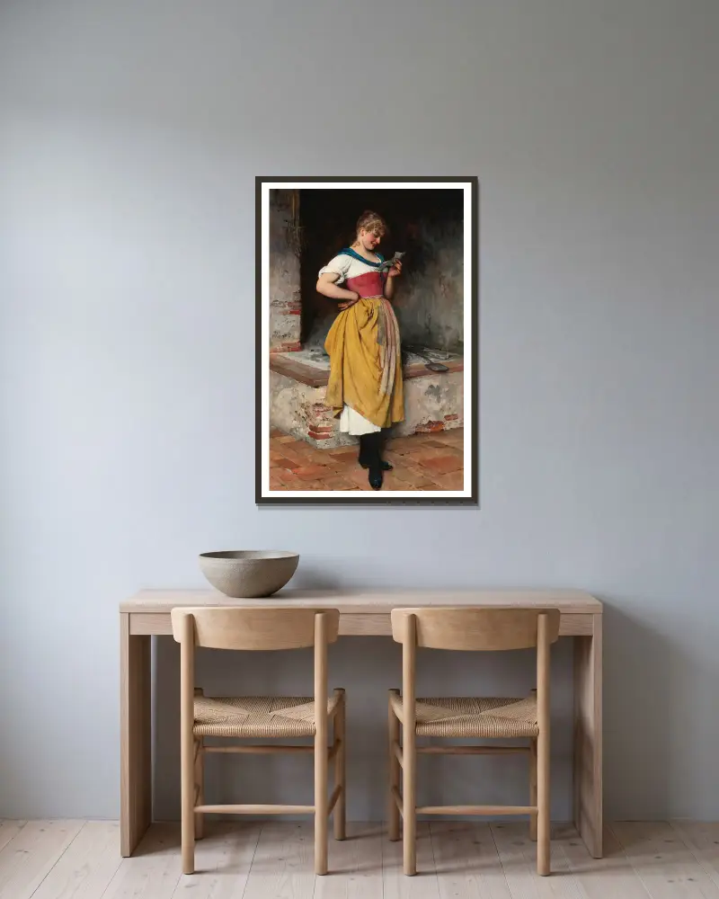 Gute Nachrichten von Eugen von Blaas gerahmt an einer Wand