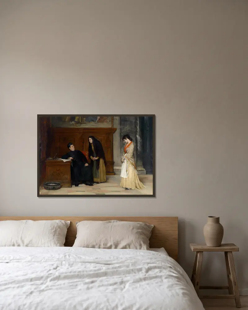 In the Sacristy av Eugen von Blaas inramad på en vägg