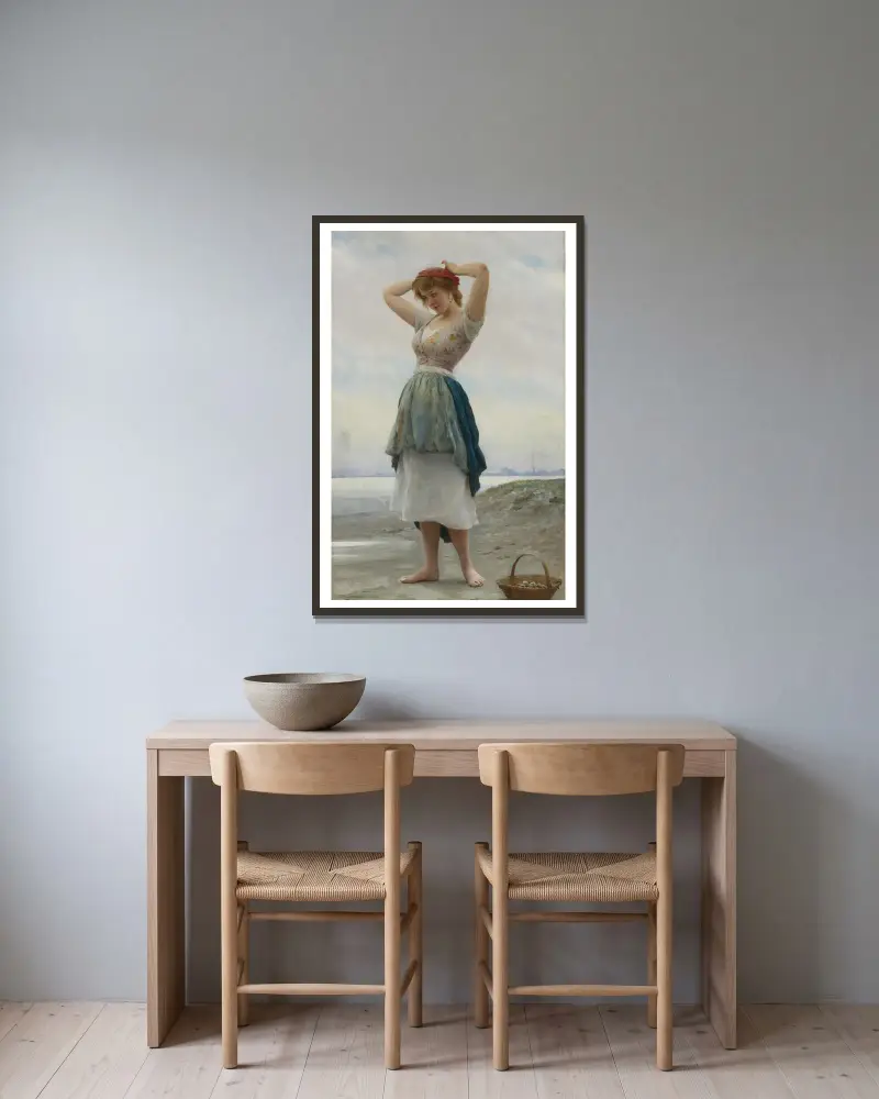 Am Strand von Eugen von Blaas gerahmt an einer Wand