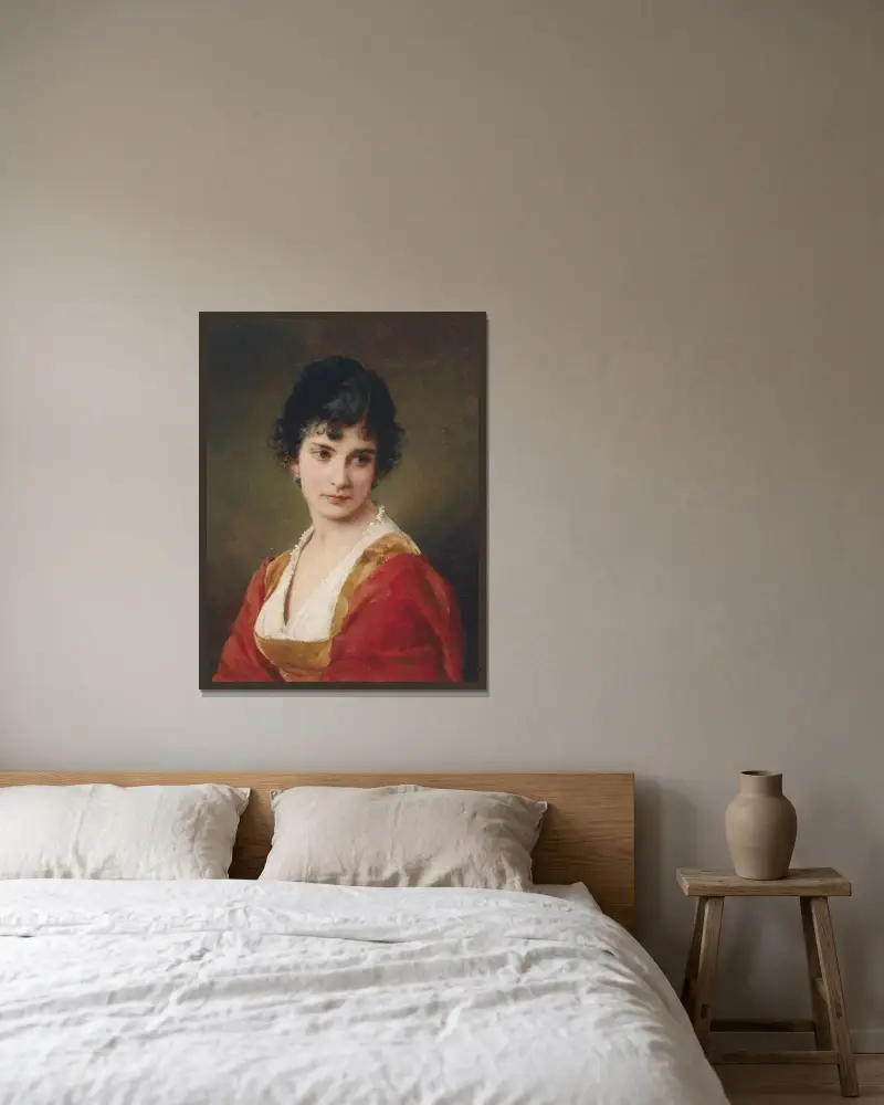 Porträtt av en ung kvinna av Eugen von Blaas inramad på en vägg