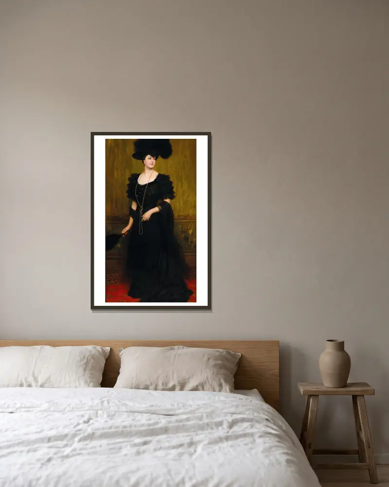 Porträtt av Madame Lebreton av Eugen von Blaas inramad på en vägg