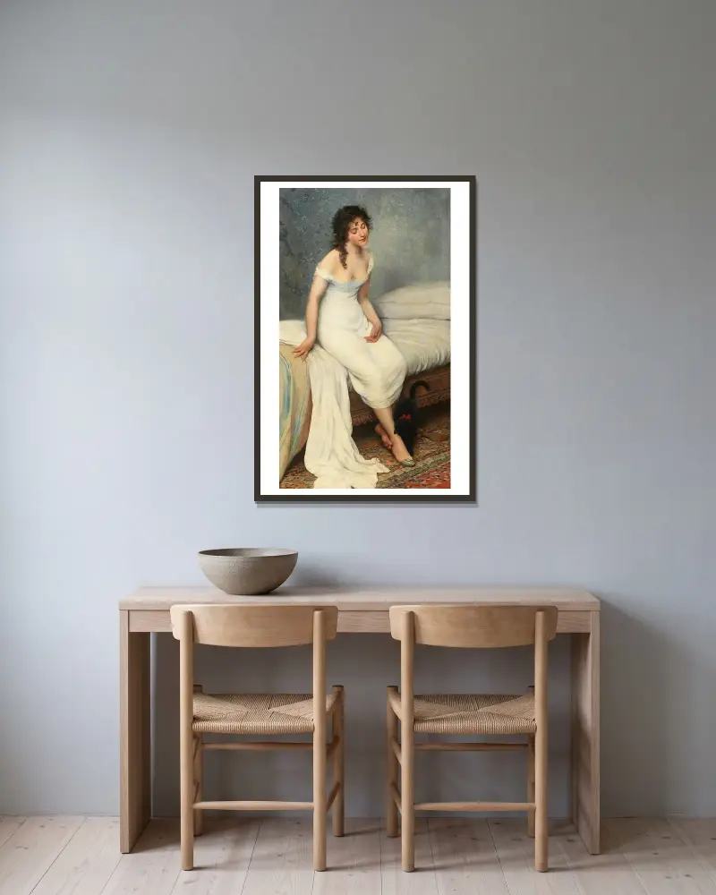Das Erwachen von Eugen von Blaas gerahmt an einer Wand