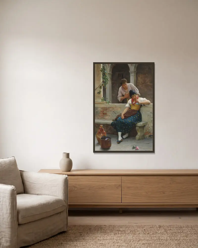 Der Heiratsantrag von Eugen von Blaas gerahmt an einer Wand