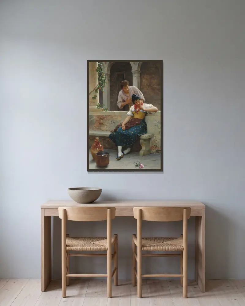 Der Heiratsantrag von Eugen von Blaas gerahmt an einer Wand