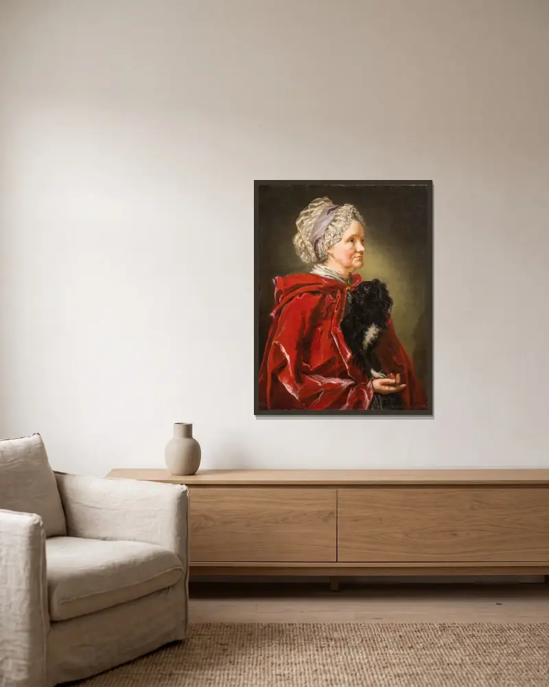 Konstnärens mor Johanna Cornelia von Breda av Carl Frederik von Breda inramad på en vägg