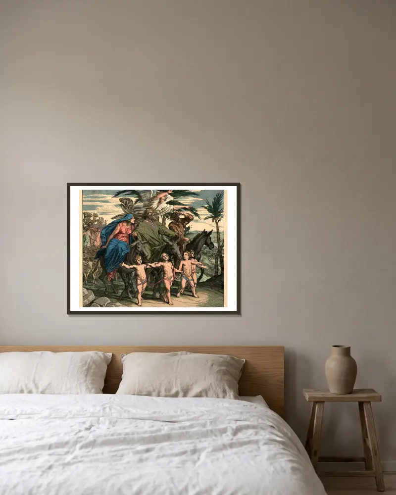 Abram erblickt das ihm verheissene Land (Abram beholding the promised land) av Julius Schnorr von Carolsfeld inramad på en vägg