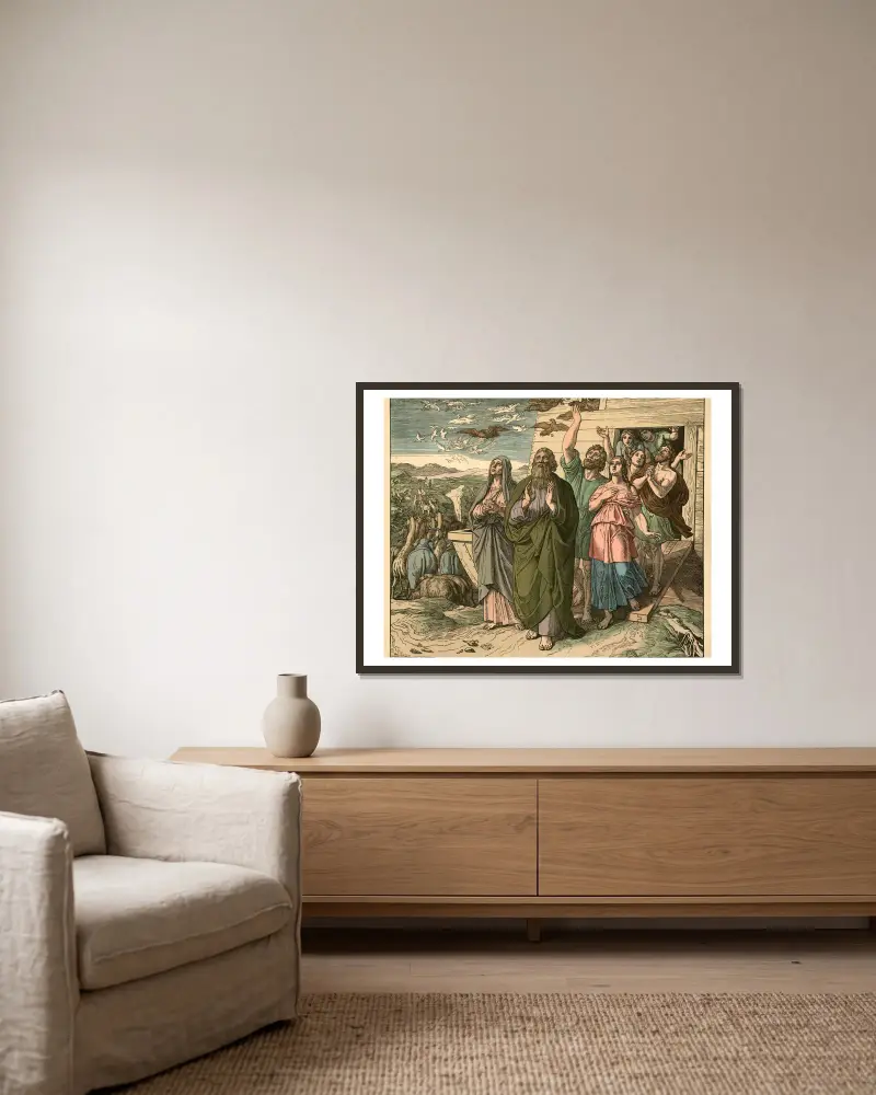Auszug aus der Arche (Noah goeth forth from the Ark) av Julius Schnorr von Carolsfeld inramad på en vägg