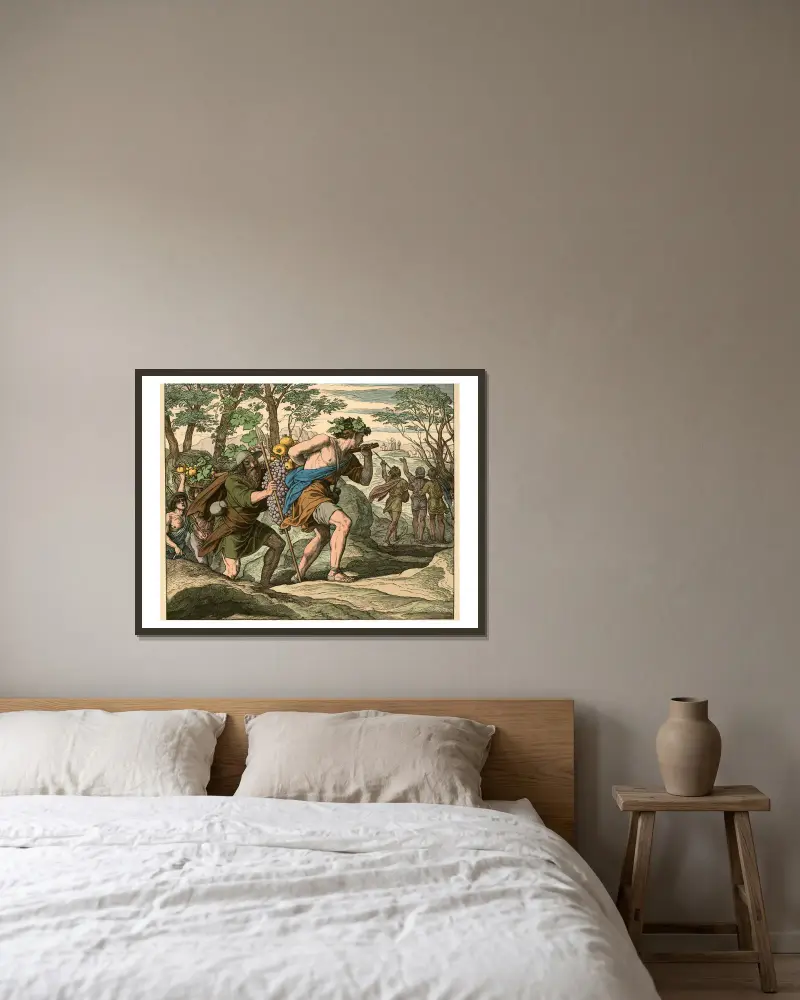 Spejarna i Kanaans land av Julius Schnorr von Carolsfeld inramad på en vägg