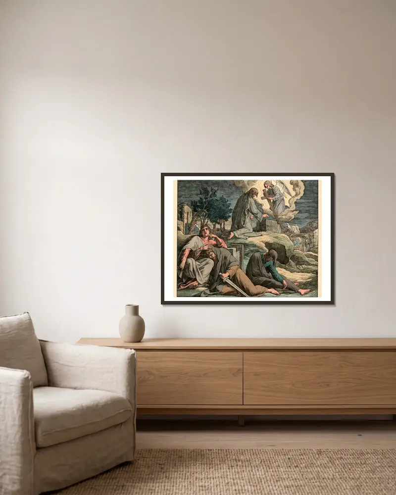 Jesus i Getsemane av Julius Schnorr von Carolsfeld inramad på en vägg