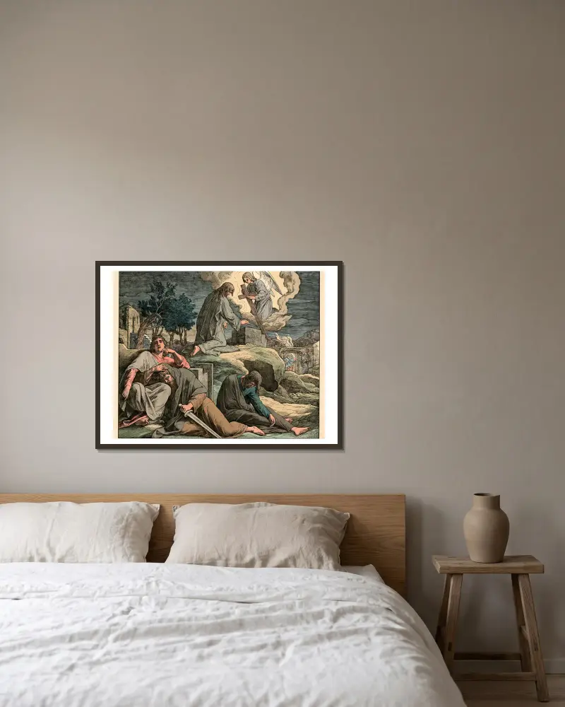Jesus i Getsemane av Julius Schnorr von Carolsfeld inramad på en vägg