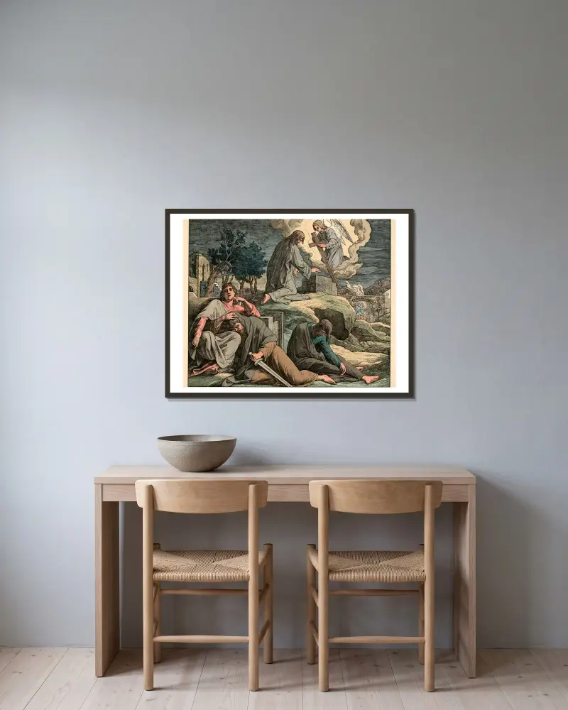 Jesus i Getsemane av Julius Schnorr von Carolsfeld inramad på en vägg