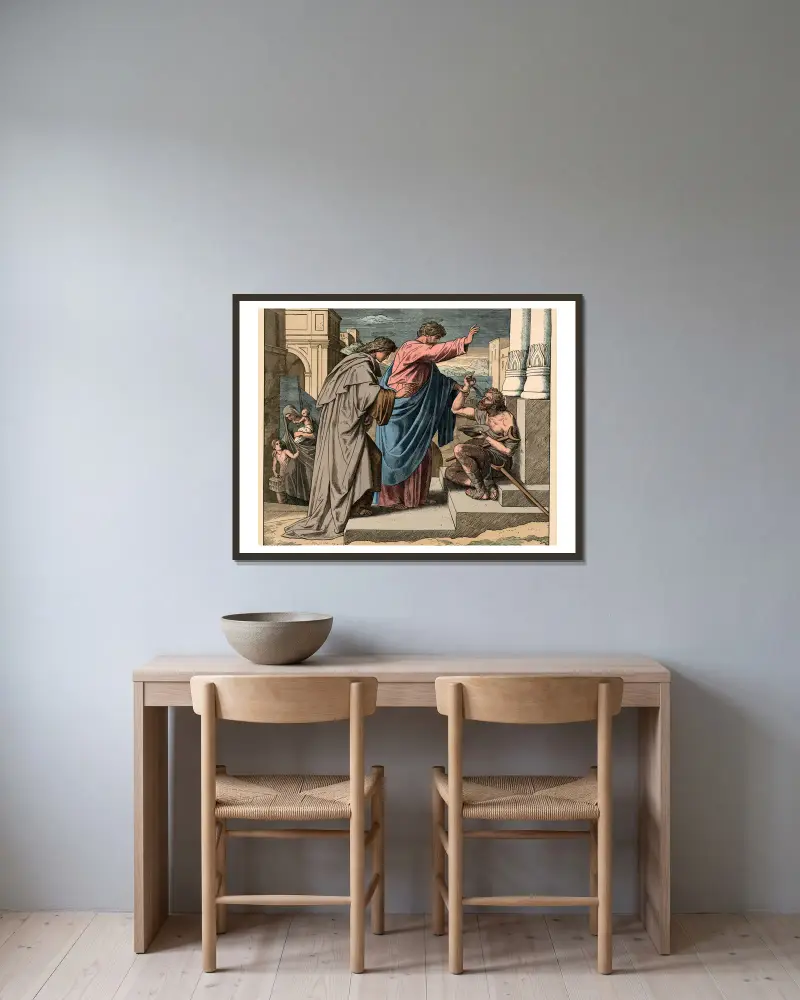 Wunder an einem Lahmen von Julius Schnorr von Carolsfeld gerahmt an einer Wand