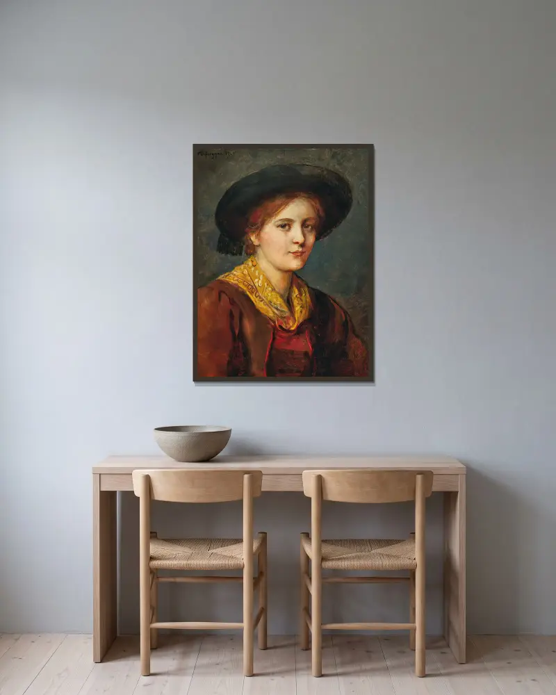 A Young Tyrolean Girl av Franz von Defregger inramad på en vägg