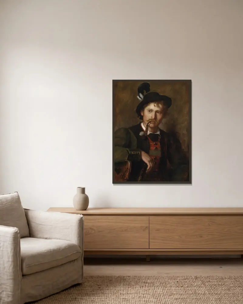 Portrait eines jungen Tirolers av Franz von Defregger inramad på en vägg