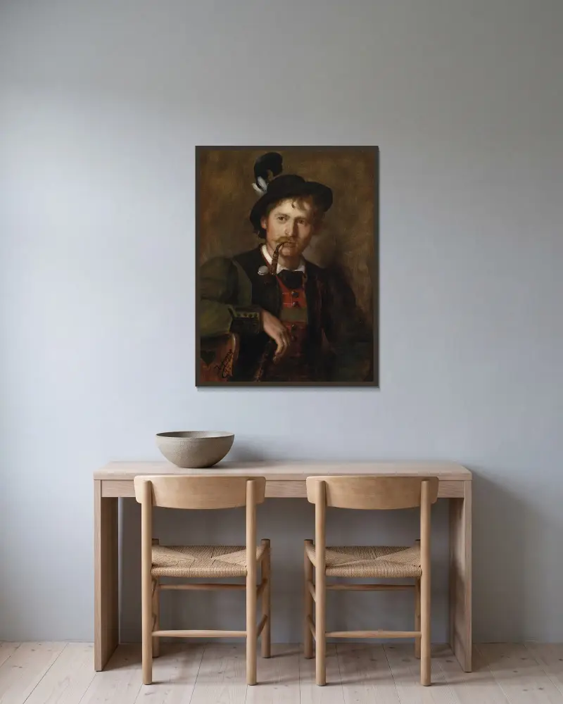 Portrait eines jungen Tirolers av Franz von Defregger inramad på en vägg