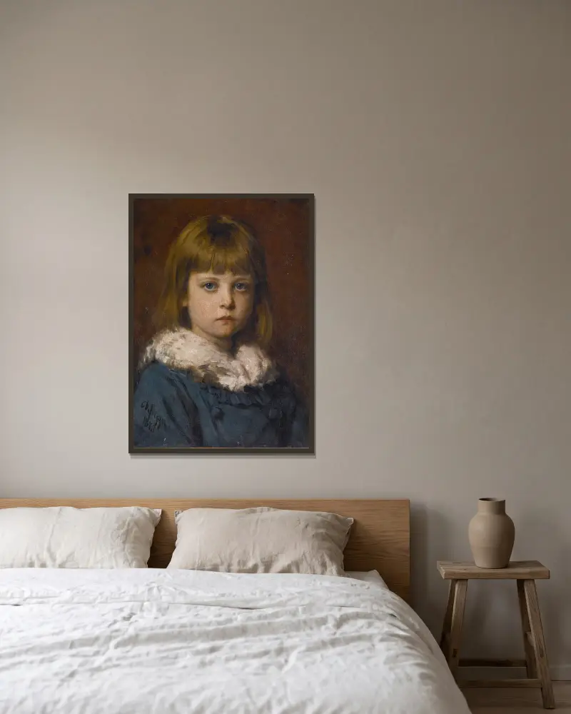 Den lilla flickan av Franz von Defregger inramad på en vägg