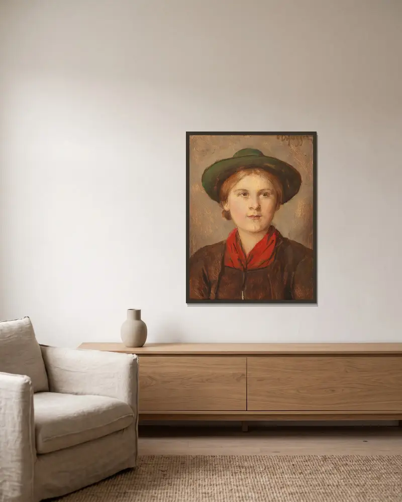 Young Girl av Franz von Defregger inramad på en vägg