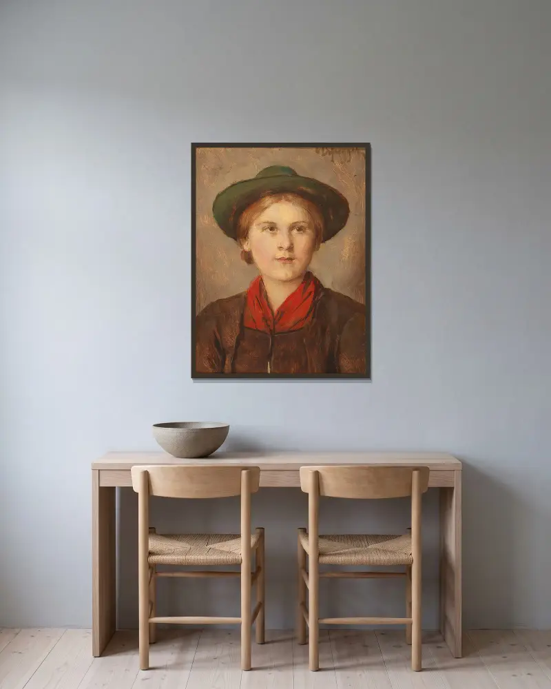 Young Girl av Franz von Defregger inramad på en vägg