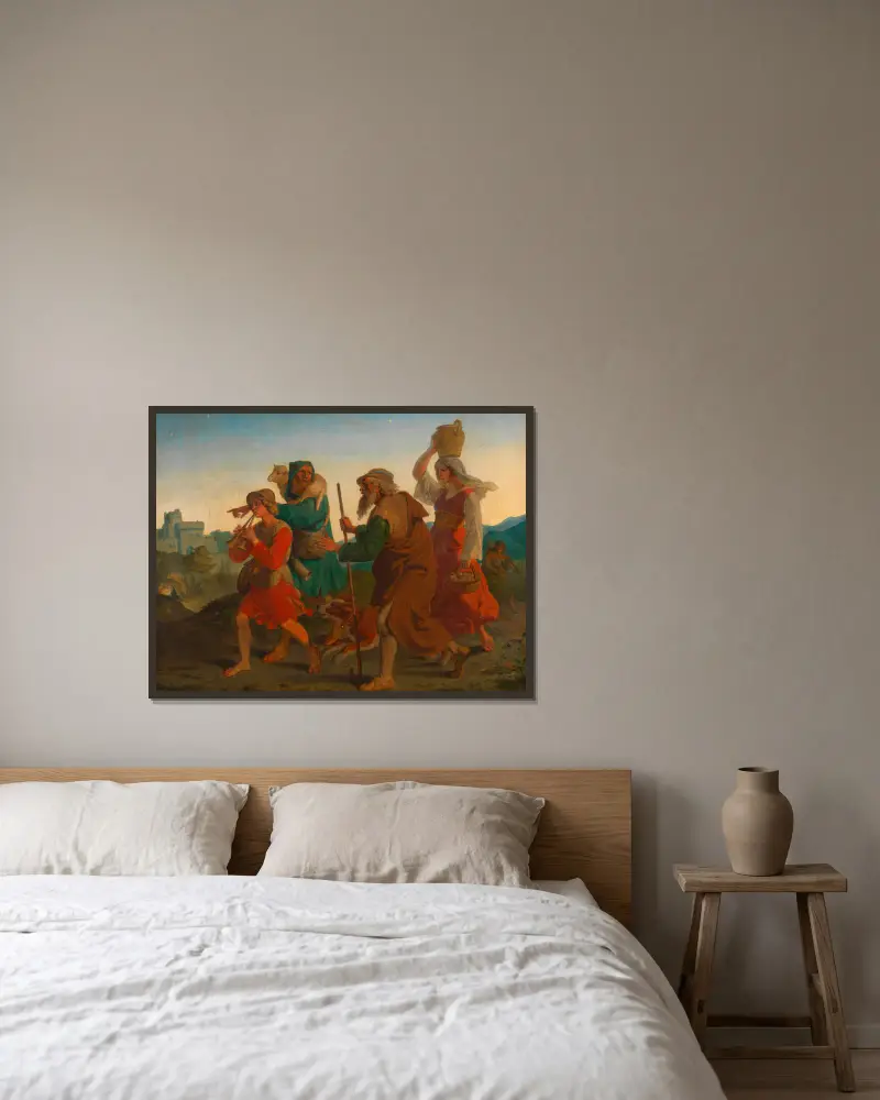 Gang der Hirten zur Krippe von Joseph von Führich gerahmt an einer Wand